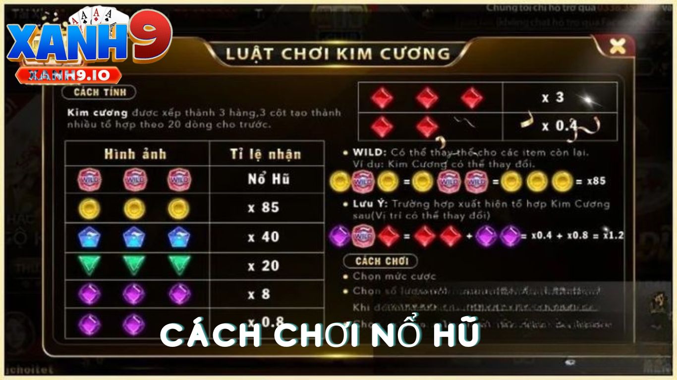 Nổ Hũ Kim Cương – Trải Nghiệm Game Slot Đầy Hấp Dẫn Và Cơ Hội Trúng Thưởng Lớn Cùng XANH9 3 Cách Chơi Nổ Hũ Kim Cương